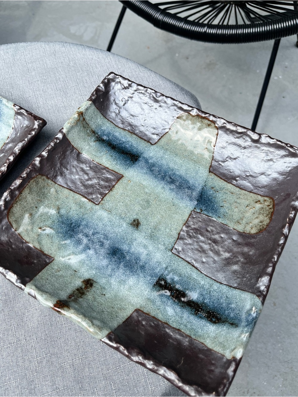 Pair Vintage Japanese-Style Pottery Square Plates – Mashiko Mingei Wabi-Sabi